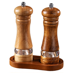 6寸手动胡椒研磨器橡胶木亚克力陶瓷芯现磨胡椒粉盐粒调味研磨瓶