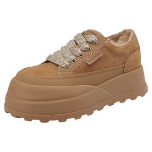 达芙妮板鞋女鞋2025新款冬季加绒保暖棉鞋真皮厚底增高百搭休闲鞋