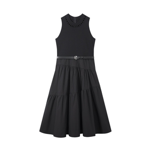 【LILY时光小黑裙】商场同款2025新款女装针梭拼接连衣裙蛋糕裙