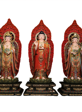 木雕纯手工西方三圣佛像香樟木