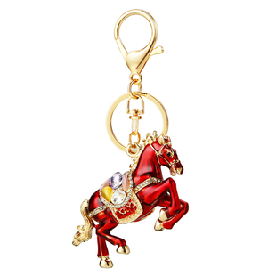 招财创意水钻双面骏马汽车钥匙扣女士包包挂件可爱卡通钥匙链饰品