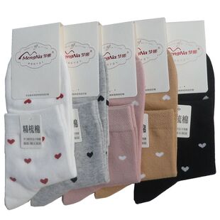 梦娜纯棉短筒爱心女袜24年春秋新款时尚休闲袜子吸汗防臭