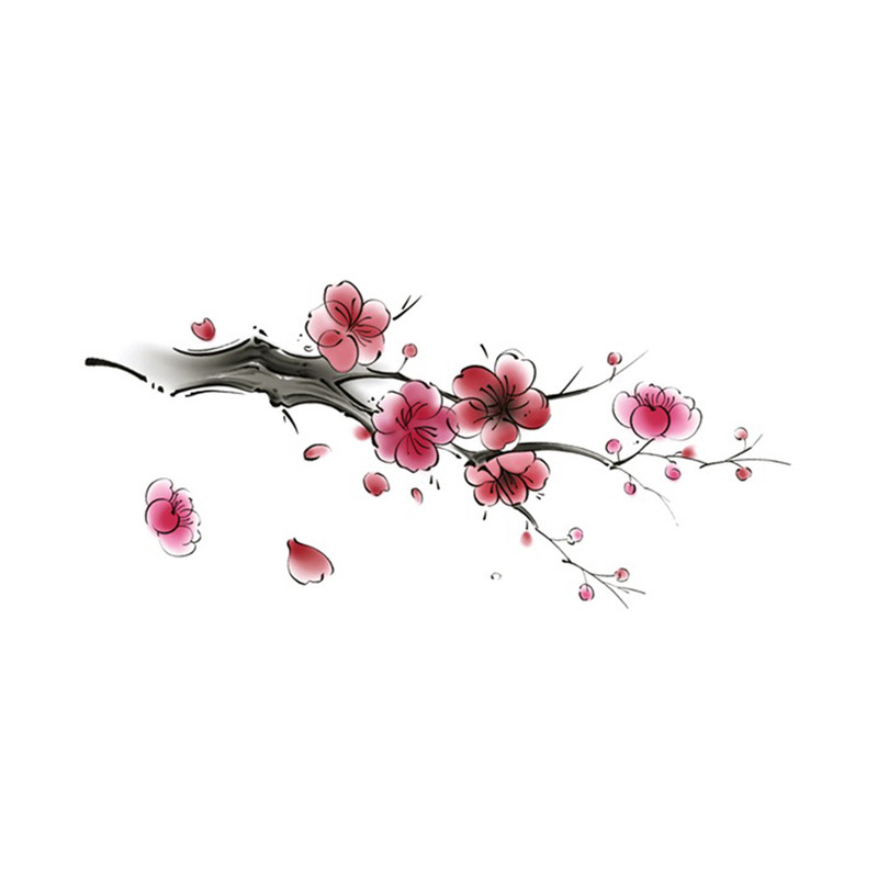 中式国风梅花纹身贴防水女清冷复古风唯美水墨花朵一次性纹身贴纸