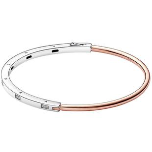 Pandora潘多拉奥莱新经典系列双色I-D手镯中性简约气质