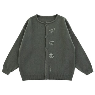 oddtails男童毛衣开衫2026秋装新款儿童绣花针织衫中大童薄款外套