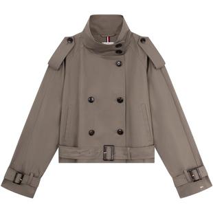 Tommy秋冬女装休闲通勤时尚干练双排扣系带束腰风衣款短夹克外套