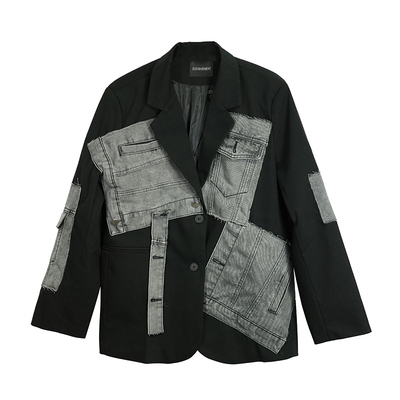 FLEE BASEMENT 手工制作remake小众秋冬西装拼牛仔独特西服外套