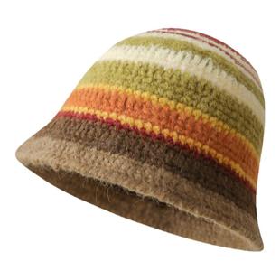 秋冬复古手工针织帽女生时尚潮人拼色盆帽粗线手勾毛线帽渔夫帽子