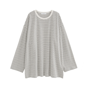 MOERSHOP 自由时光 慵懒条纹长袖防晒T恤女夏季休闲宽松罩衫上衣