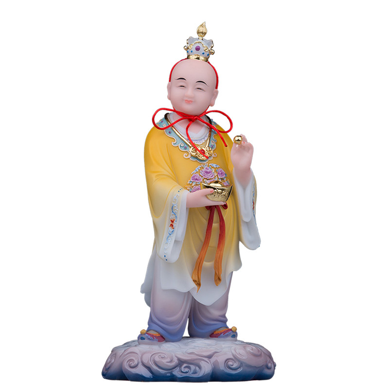 招财进宝童子汉白玉像树脂摆件