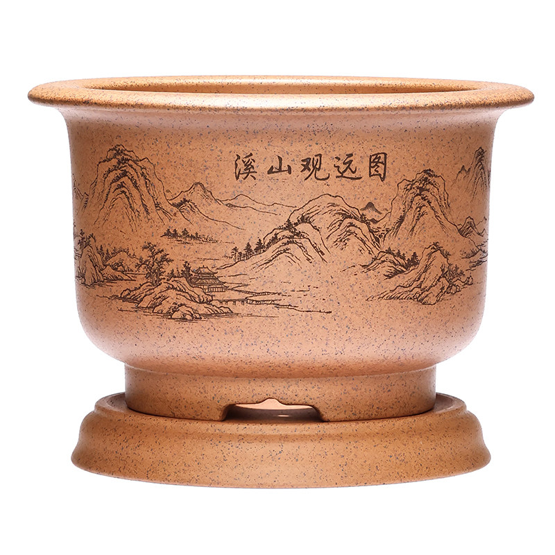 精品柴烧紫砂花盆带底座