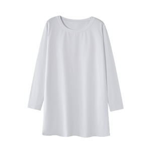 长袖t恤女中长款开叉磨毛秋冬纯棉宽松遮屁股配鲨鱼裤白色打底衫
