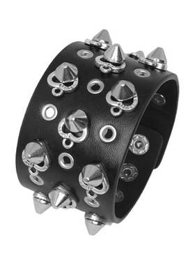 伞形钉线条爱心黑色PU皮朋克手链