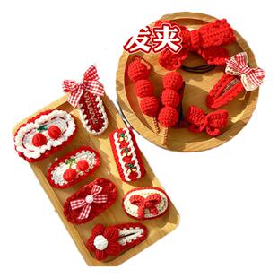 发夹diy材料包初学者钩针编织女孩发饰勾线手工发卡毛线夹子配件