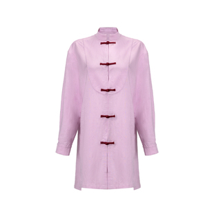 Bettychow 紫粉色棉麻中式连衣裙高级感中国风松弛感通勤衬衫裙