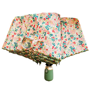 加大八骨黑胶防紫外线三折防晒两用晴雨伞女折叠全自动遮阳太阳伞