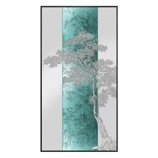 新中式彩金浮雕高端装饰画迎客松肌理浮雕寓意好入户玄关走廊挂画