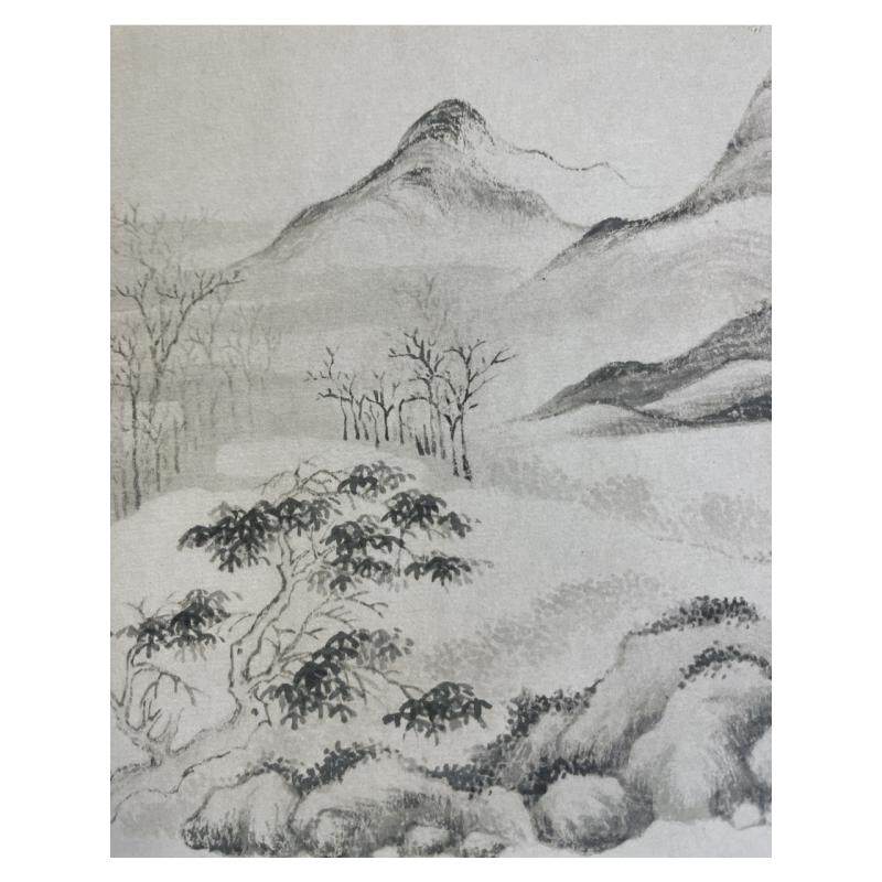 文伯仁水村图名家写意山水画微喷