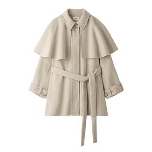 SNIDEL秋冬款气质翻领斗篷式系带羊毛呢大衣外套SWFC245045