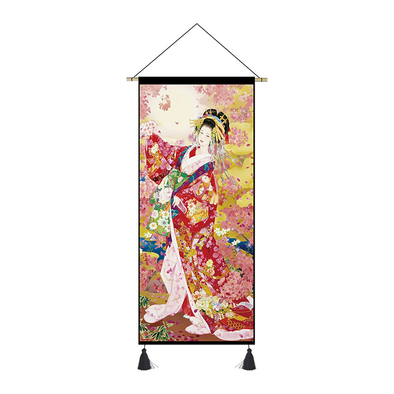 日式仕女图布艺挂画和风背景墙装饰画网红壁毯挂毯玄关卧室挂布画