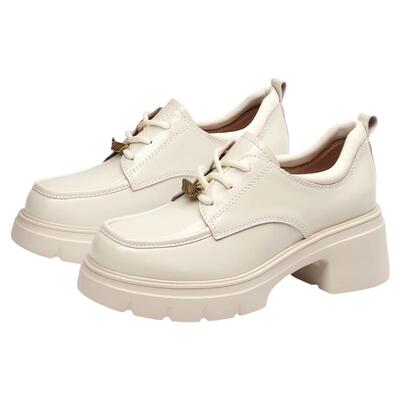 KISSCAT接吻猫[翎羽厚底乐福鞋]舒适通勤增高白色乐福鞋女厚底