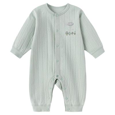 babylove婴儿连体衣春夏A类纯棉双层提花透气纯色爬服宽松不束缚