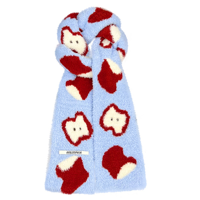 可爱苹果双面毛绒围巾女秋冬季