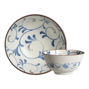 有谷窑日本进口蓝染金石榴日式餐具家用陶瓷餐菜盘釉下彩饭碗面碗