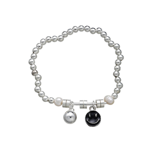 刊赛黑色笑脸弹力绳圆珠手链女百搭百搭款个性设计配饰韩系手饰品