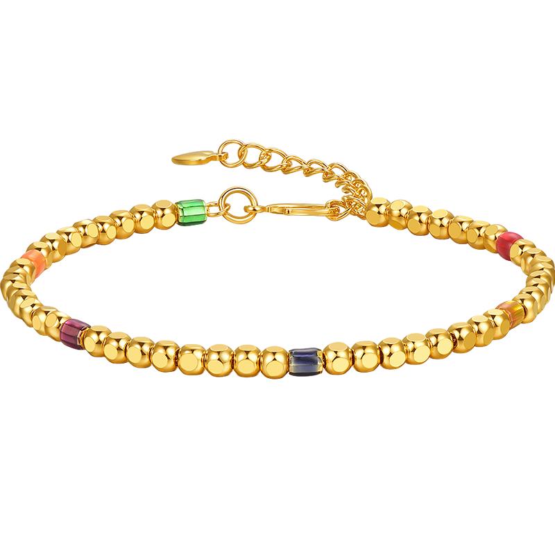明牌珠宝黄金缤纷蹦迪链 足金彩色金珠手链闪亮手串转运珠AFK0298