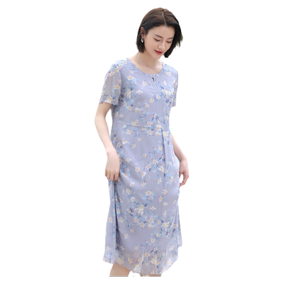 佐尔美夏季新款 优雅气质花朵图案桑蚕丝中长连衣裙女E32LS56