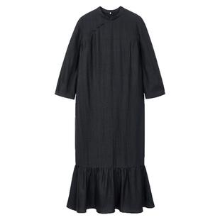 布小匠原创设计桑蚕丝龟纹香云纱旗袍连衣裙女2026新款中式鱼尾裙