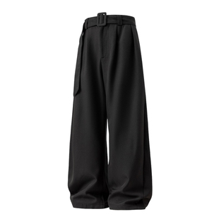 男士黑色西裤男款2025新款冬季加绒加厚裤子直筒宽松大码弯刀裤潮