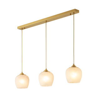 餐厅吊灯2025年新款奶油风法式简约吧台餐桌全铜茶台三头主灯灯具