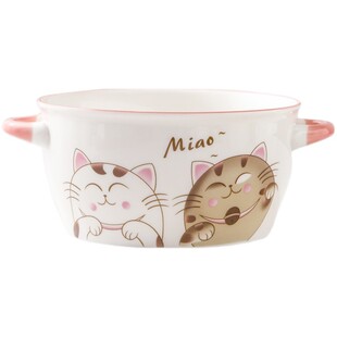 日式双耳泡面碗带盖陶瓷可爱大容量超大学生宿舍可微波炉加热汤碗