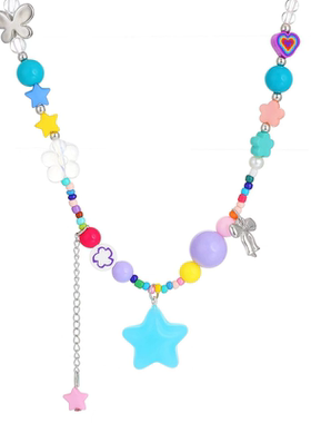 QC多巴胺彩色串珠爱心吊坠项链