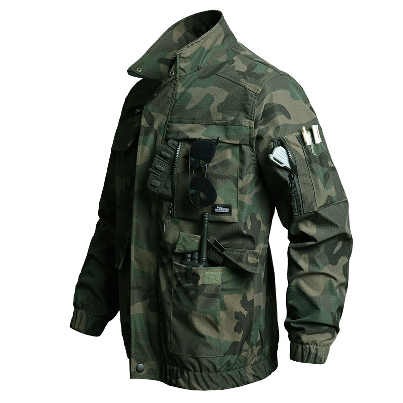 春秋网格弹力套装防水工作服男款