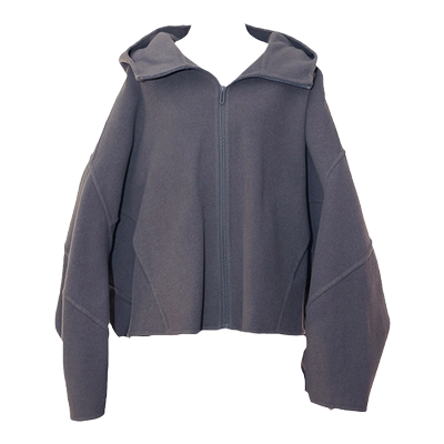 双面呢绵羊毛连帽短款大衣