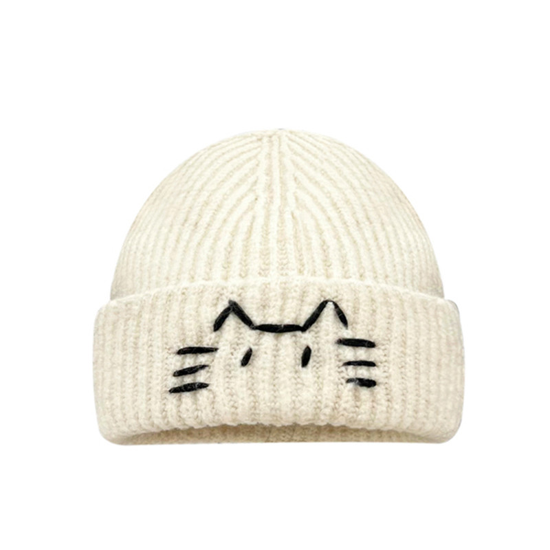 可爱小猫咪刺绣针织帽秋冬保暖女
