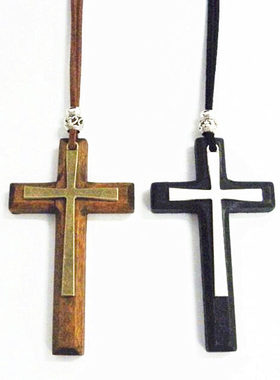 手工木质十字架项链复古平安男女士长款吊坠毛衣链情侣简约新中式