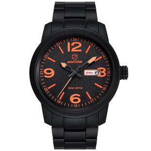 玛斯威顿大表盘手表男双日历夜光防水全自动机械式光能手表男军表