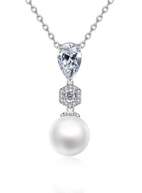 容颜项链女ins风小众款百搭5A锆石珍珠吊坠水滴锁骨链 简约百搭