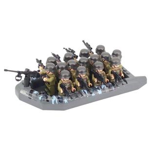 兼容积木拼装玩具二战美军德军使命召唤枪战抢滩登陆皮划艇登陆艇