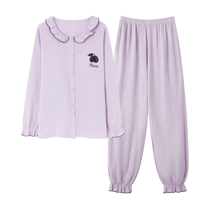 猫人睡衣女套装荷叶边长袖家居服