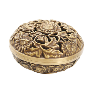 富贵花开盘香炉家用室内熏香沉香檀香炉纯铜上香仿古创意茶桌摆件