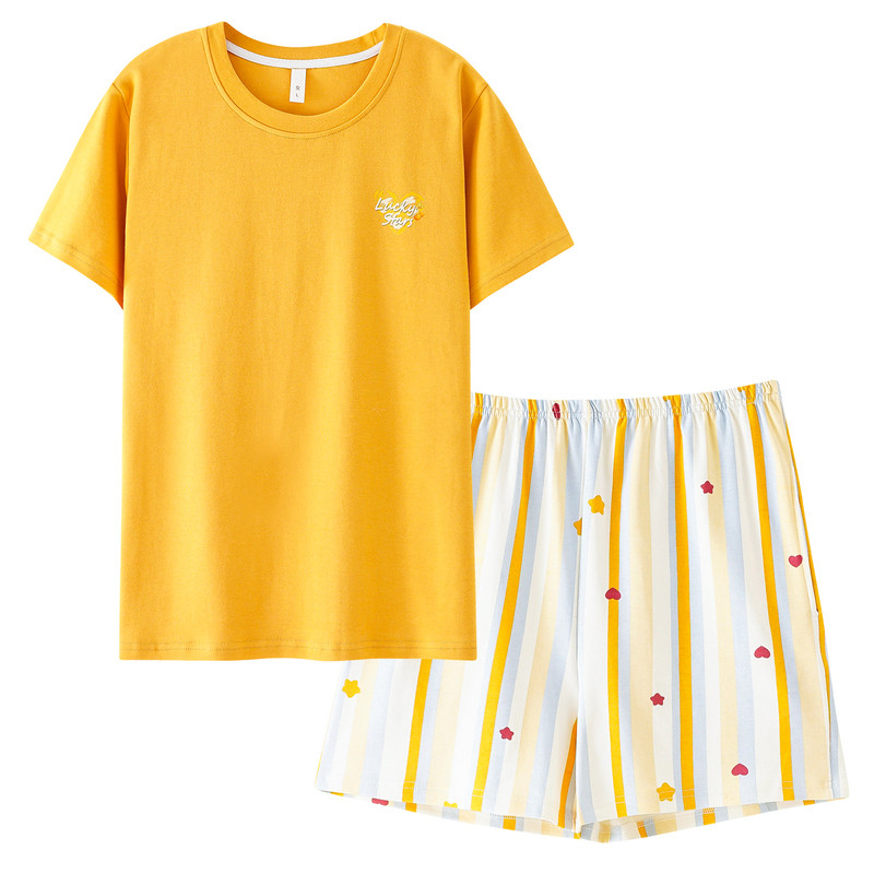 纯棉女短袖短裤睡衣女家居服套装