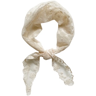 纯色蕾丝小丝巾女百搭长条围巾装饰三角巾领巾护颈绑头发丝带春秋