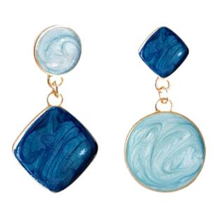 雾霾蓝系几何撞色耳环925银针油画风克莱因蓝蚊香盘耳夹饰情人节