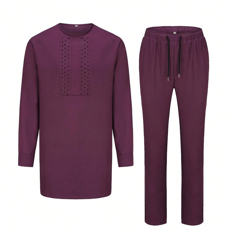 Men Kaftan Set African男士套装长袖礼服衬衫裤子休闲传统巴服