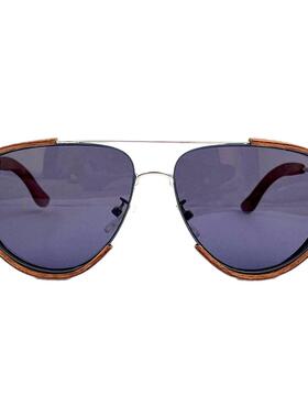 飞行员蓝黑色镜桃花心木太阳眼镜